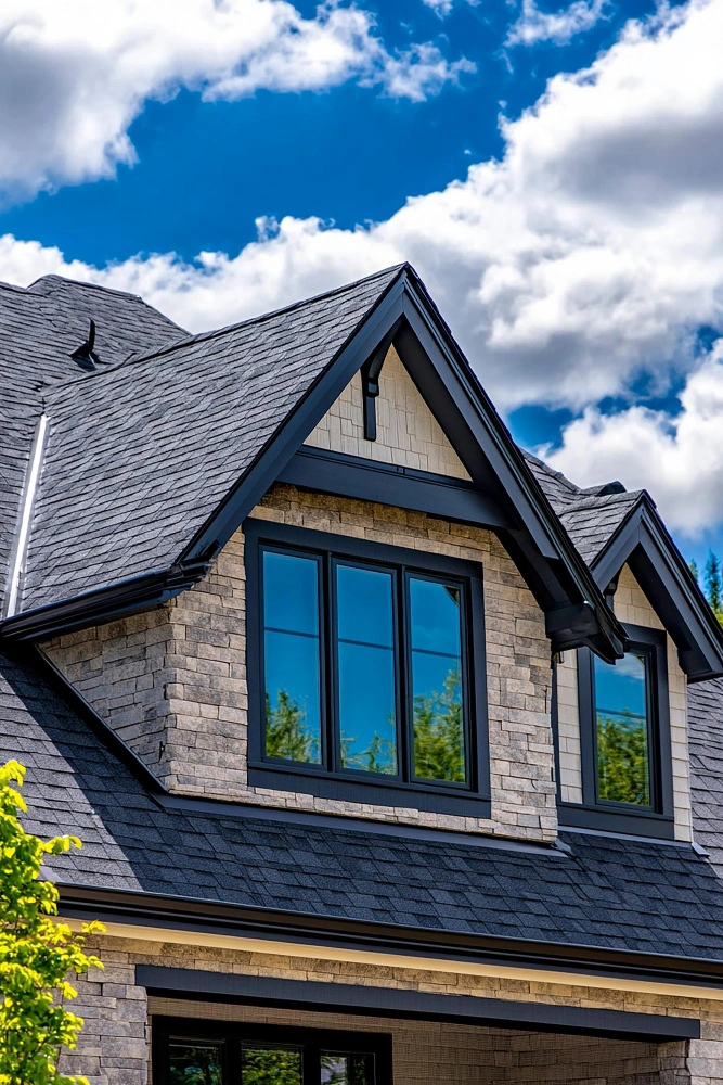 Roofing Pro LA luxury dark shingle roof installation with dormer windows on Los Angeles residence